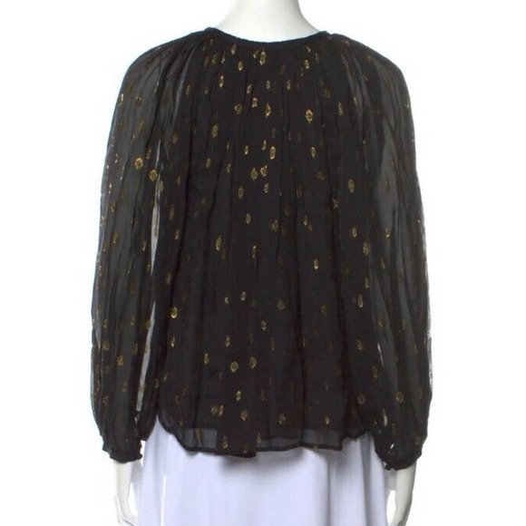 FRAME Denim Peasant Blouse Sz XS Black Metallic Gold Sheer Long Sleeves (f - Picture 6 of 7